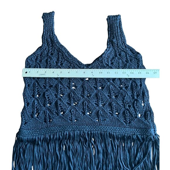 Zara Black Boho Open Weave Knit Crochet Fringe Tank Top Small - Picture 10 of 16